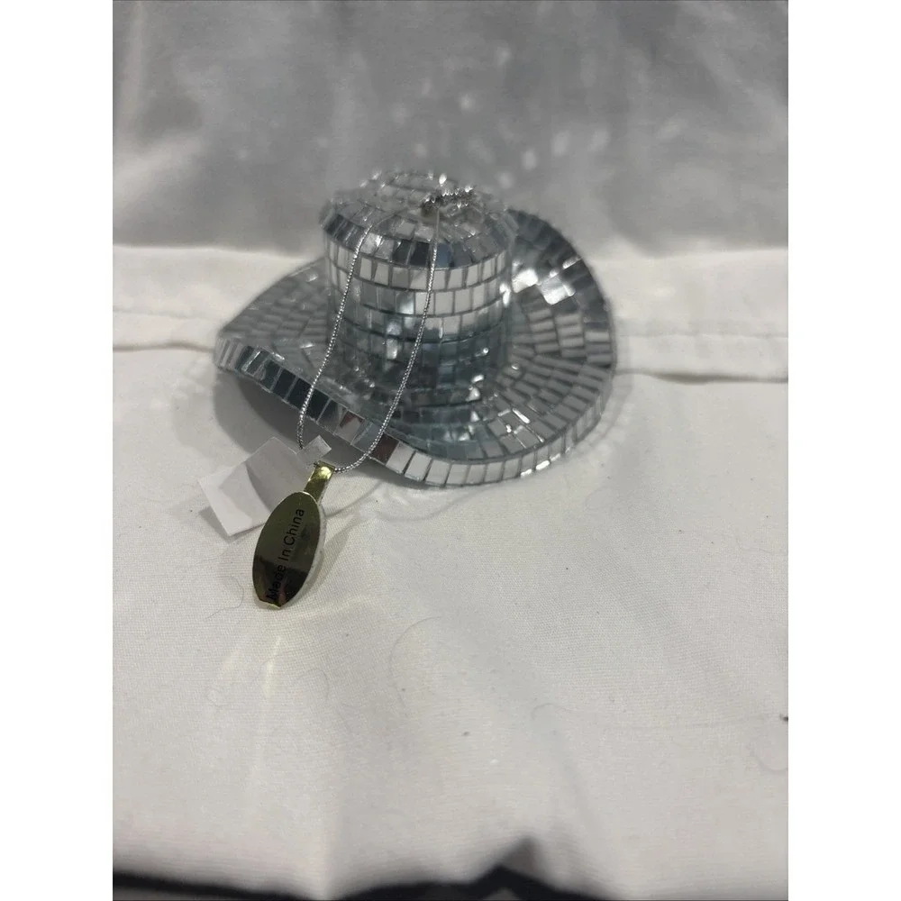 Silver Disco Ball Cowboy Hat Christmas Ornament Western Mirror Ball‎ Party Decor